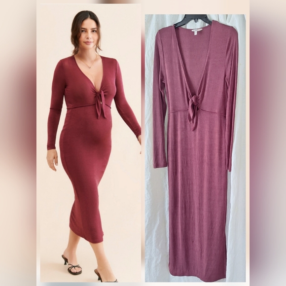 Maternity Odette Tie-Front Dress Ripe Berry Red Jersey Knit - Picture 1 of 4